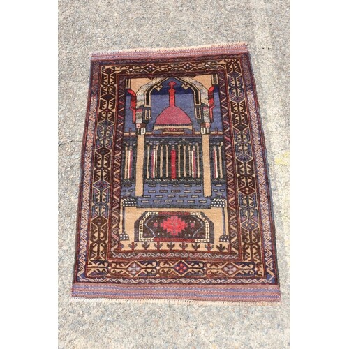 Handknotted pure wool Persian Baluchi carpet, approx 130cm x...