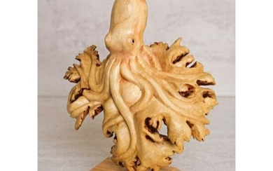 Handmade Chinaberry Wood Carving, Octopus