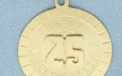 Happy 25 Anniversary Medallion Pendant or Charm in 14k Yellow Gold