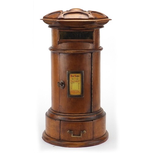 Hardwood table top letter box in the form of a post box, 42c...