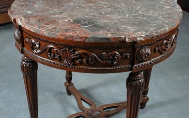 Henredon Carved Wood & Marble Round Side Table
