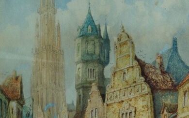 Henry (Henri) Schäfer, French 1833-1916- Antwerp and Chartres; watercolour heightened with white, a pair, ea. signed and inscribed, ea. 40.5 x 30 cm (2)