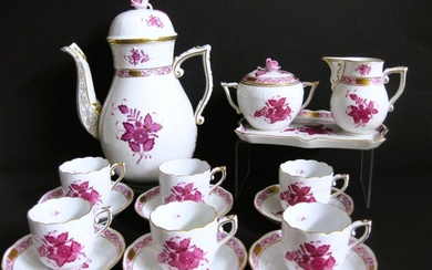 Herend - Coffee set (16) - Compleet voor 6 personen Chinese Bouquet "patroon Apponyi Purple" - Porcelain