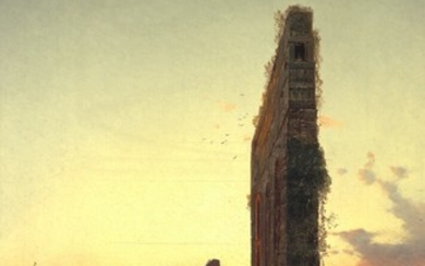 Hermann David Salomon Corrodi: Sunset at Aqua Claudia outside Rome. Signed H. Corrodini Roma. Oil on canvas. 73×44 cm.