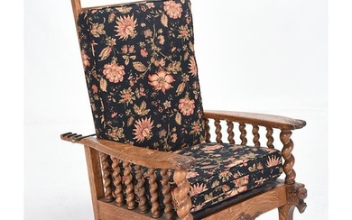 Horner Type Carved Oak Morris Chair.