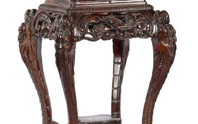 (-), Wooden richly decorated table with dragon decor...