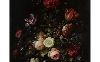 ITALO-DUTCH SCHOOL (PROBABLY 18TH CENTURY) STILL LIFE WITH FLOWERS IN A GLASS VASE