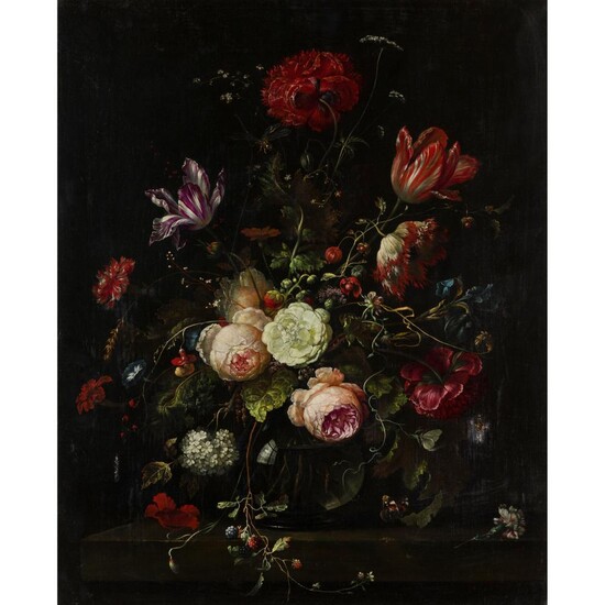 ITALO-DUTCH SCHOOL (PROBABLY 18TH CENTURY) STILL LIFE WITH FLOWERS IN A GLASS VASE