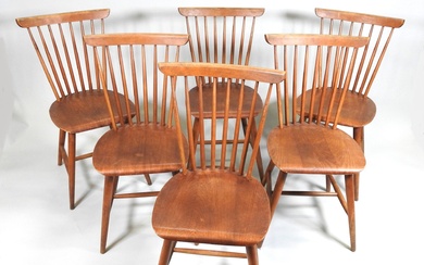 Ilmari TAPIOVAARA (1914-1999) pour SANCOM éditeur. Suite de six chaises modèle "FANETT" à structure en...