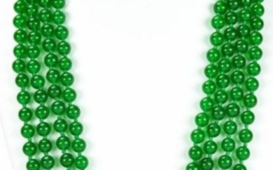 Impressive 100 In Hand Knotted Green Jade Necklace