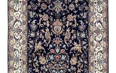 Isfahan oriental carpet. Signed. Patterned through.