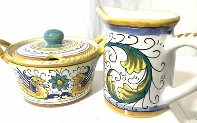Italian Ceramic Deruta Creamer & Sugar Bowl