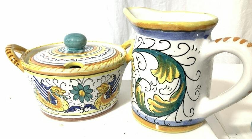 Italian Ceramic Deruta Creamer & Sugar Bowl