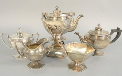 J.C. Caldwell five piece sterling silver tea with