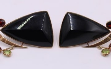 JEWELRY. Pair of Oliver B 14kt Gold, Onyx and Gem