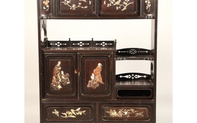 Japanese hardwood cabinet, with mother of pearl and ivory in...
