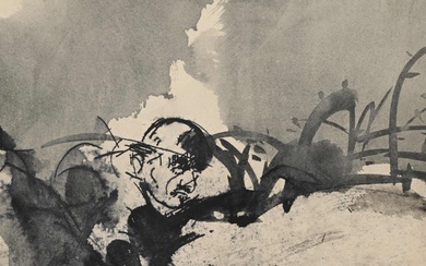 Jean Julien LEMORDANT (1878/82-1968) "Poilu dans la tranchée" (1914), Encre de Chine 22,5 x 21...
