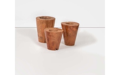 Jérôme Abel Seguin (Born in 1950) Set of three vases created from antique Javanese mortars