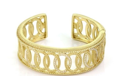 Judith Ripka Diamond 18k Yellow Gold Fancy Open Design Cuff Bracelet