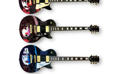 KISS Set of (4) 39" Electric Guitars Band-Signed by Gene Simmon, Paul Stanley, Ace Frehley, and Peter Criss (JSA)