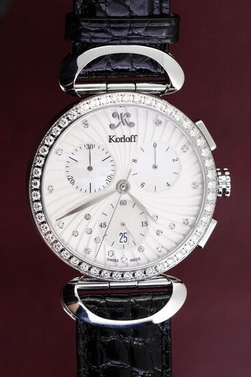 Korloff - Diamonds 1.32 Carat Korloff Special Collection Chronograph Croco Strap Mother of Pearl Swiss Made - VCLKWD - Women - BRAND NEW