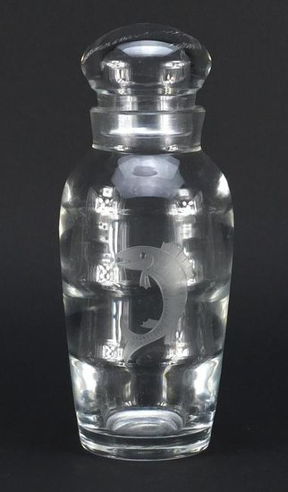 Kosta clear glass decanter etched with a fish, numbered