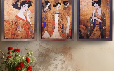 Ksavera - Japanese geisha DS0709 - triptych in frame