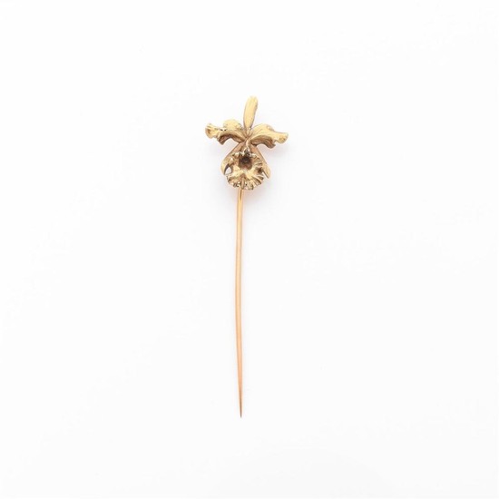 LALIQUE EPOQUE ART NOUVEAU EPINGLE A CRAVATE ORCHIDEE A gold pin by LALIQUE.