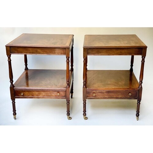 LAMP TABLES, a pair, George III style, flame mahogany, each ...