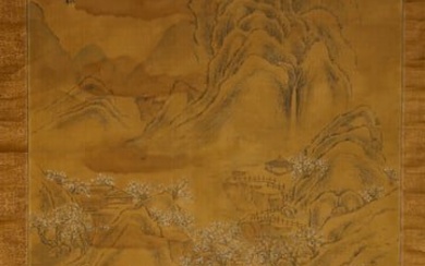LANDSCAPES, INK AND COLOR ON SILK, HANGING SCROLL, ANONYMOUS