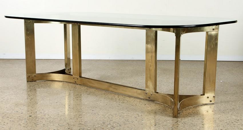 LARGE BRONZE GLASS DINING TABLE C.1970