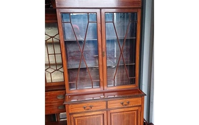 LATE 19TH CENTURY INLAID MAHOGANY BOOKCASE WITH 2 ASTRAGAL G...