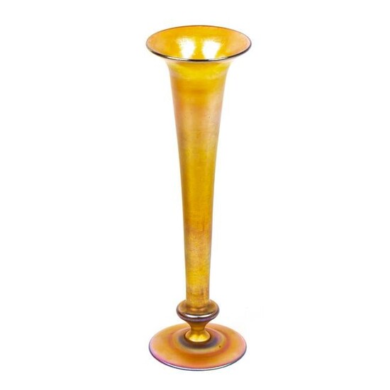 LC Tiffany 10" Gold Favrile Art Glass Trumpet Vase