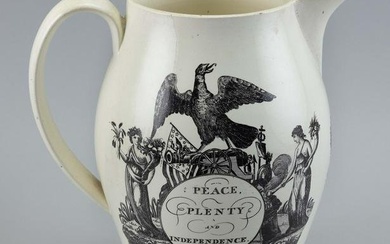 LIVERPOOL SOFT-PASTE JUG England, Late 18th/Early 19th Century Height 9”.