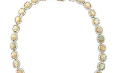 Ladies 14K Gold Opal and Diamond Necklace