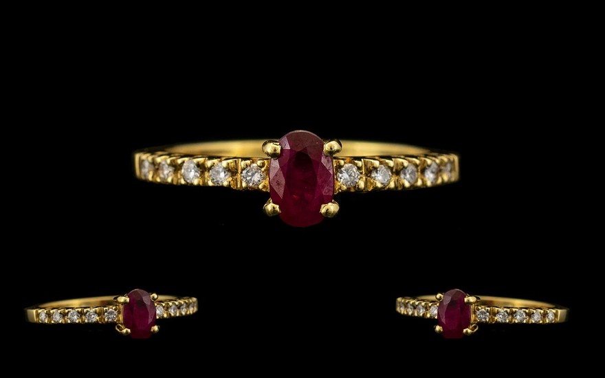 Ladies Attractive Contemporary Design - 18ct Gold Ruby and D...