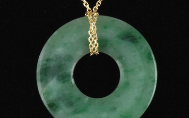 Ladies' Italian Gold and Green Jadeite Jade Disc Necklace