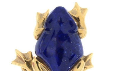 Lapis lazuli frog brooch, with diamond eye detail