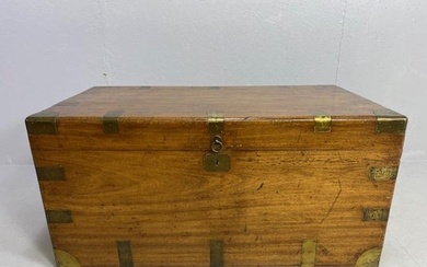 Large Campaign travelling trunk with brass bindings and corn...