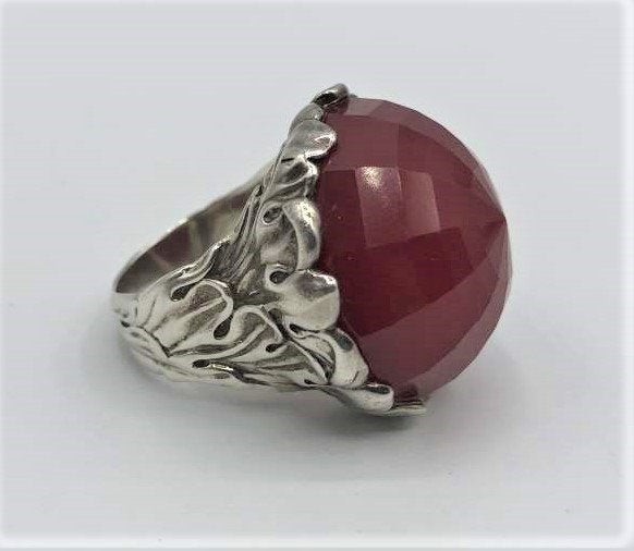 Large Sterling and Faceted Ruby Ring Size 10
