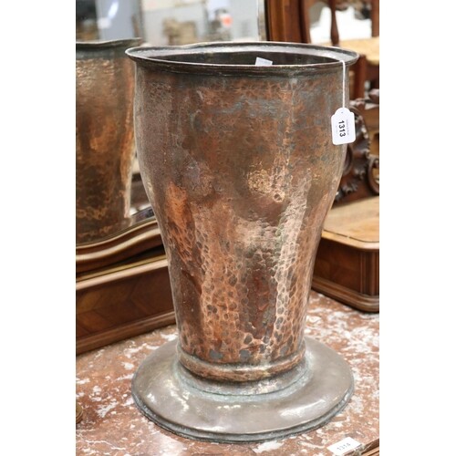 Large antique hand beaten copper pedestal vase, approx 45cm ...