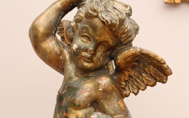 Large cherub candle holder - 72 cm (1) - Baroque - Gilt, Wood - First half 18th century