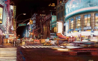 Lesley Anne Derks BA(Hons) (British, B.1977) "7th Avenue, New York", oil & enamel on canvas