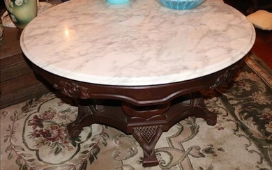 Lg. oval mahogany coffee table with marble