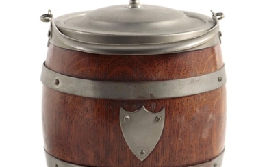 English Oak Biscuit Barrel, Early 20th Century