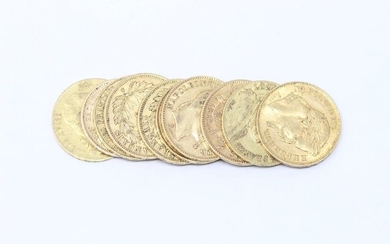 Lot of 9 gold coins of 20 francs and 1...
