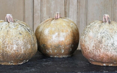 Lot of 3 Sculptural Stone Pumpkins