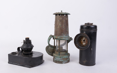 Lot of Antique Lanterns Featuring Mining Lantern, Railroad Lantern, & Ship Lantern