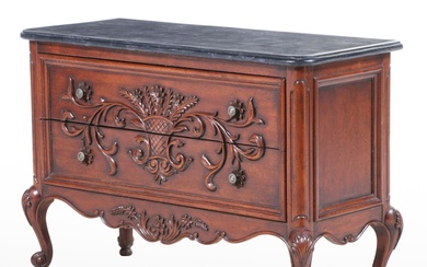 Louis XV Style Carved Hardwood and Tessellated Marble Two-Drawer Commode