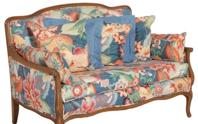 Louis XV Style Floral-Upholstered Love Seat Sofa, Late 20th Century